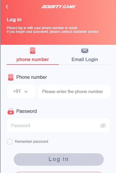 Bounty game login page